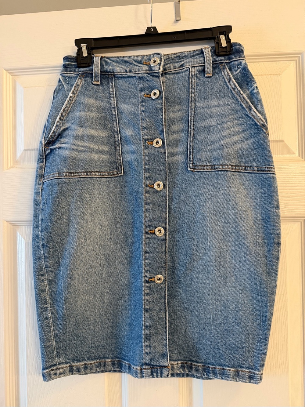 Zara Blue Button-Front Denim Pencil Skirt